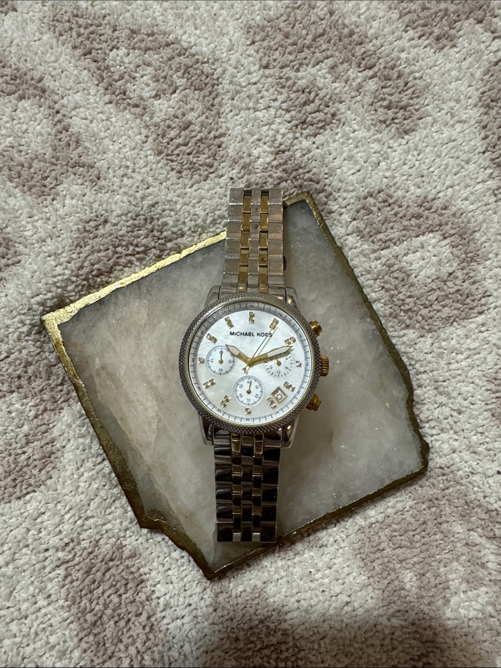 Michael Kors Two-Tone Gold and Silver Men’s Chronograph Watch with White Dial
